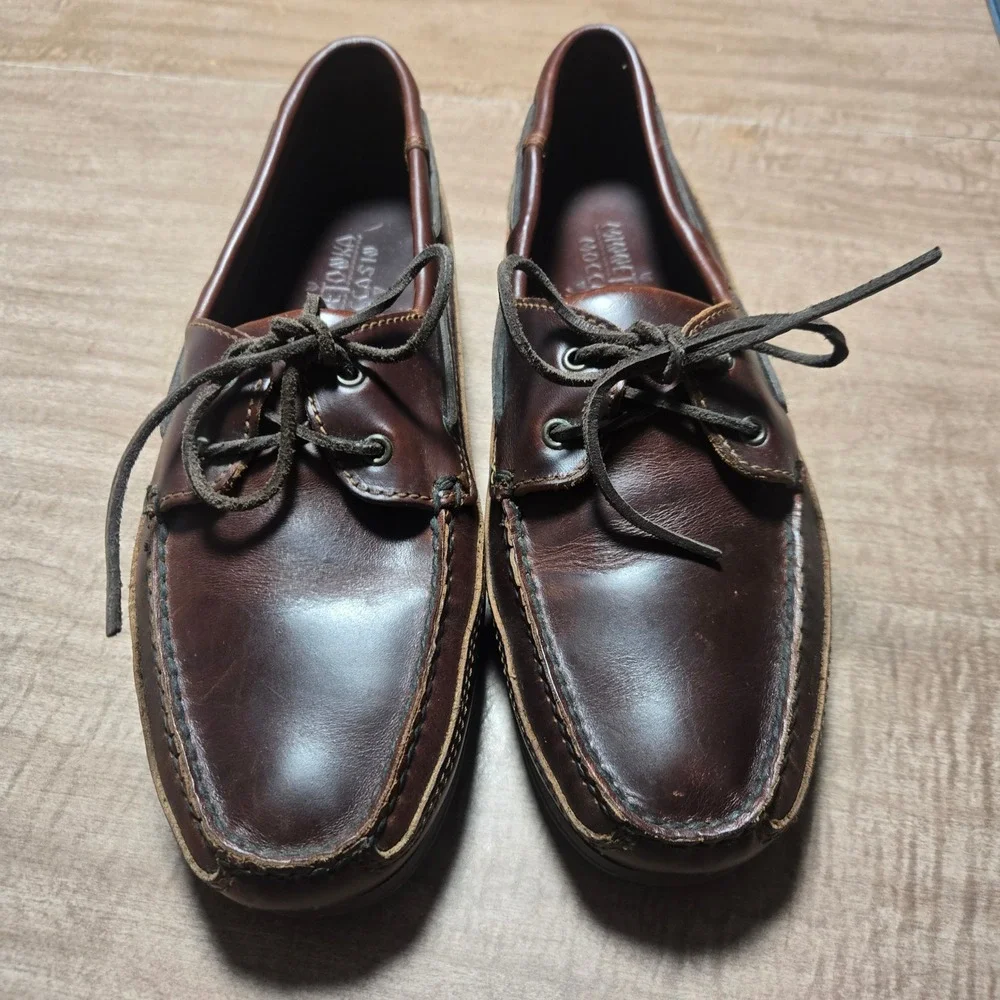 Minnetonka Moccasin Mens Brown Leather Boat Shoes‎ Lace Up Loafers Nautical 10.5